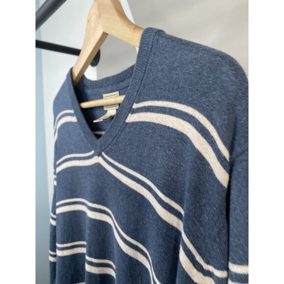 LL Bean V-Neck Striped Sweater Mens SZ XL Reg Cashmere Blend Long Sleeve 288662 - Picture 4 of 12